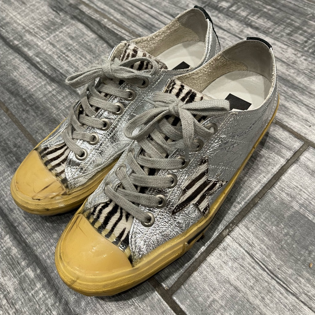 Golden Goose Silver Leather & Zebra Star Sneaker Size 40 $685